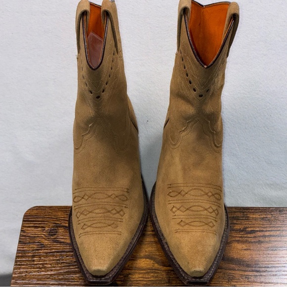 Frye Women’s F965 Short Western Boots Snip Toe Tan Suede Size 11 Early 2000s - Picture 4 of 11